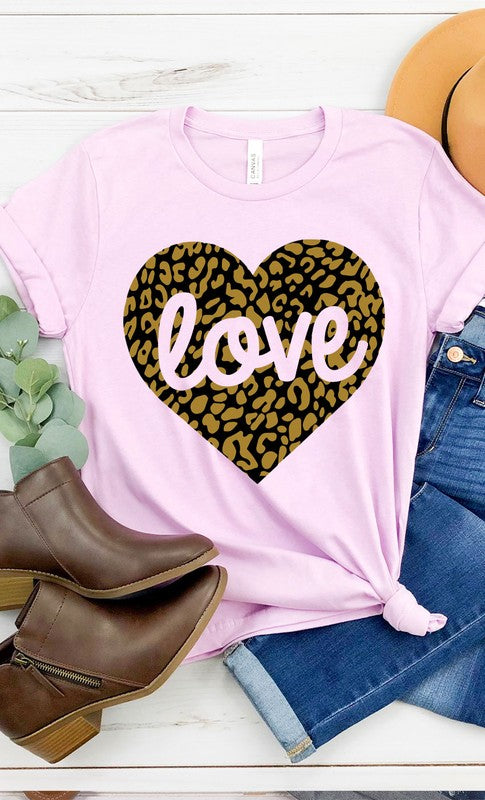 Love Leopard Heart Graphic Tee T-Shirt PLUS
