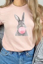 Cute Bunny Blowing Bubblegum Easter Graphic Tee T-Shirt