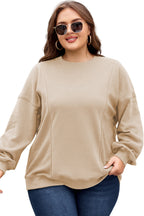 Apricot Loose Patchwork Crewneck Plus Size Sweatshirt