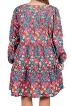 Sky Blue Plus Size Floral Print Shirred Ruffle Tiered Mini Dress