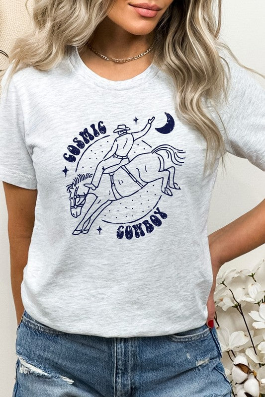 Cosmic Cowboy Space Horse Moon Graphic Tee T-Shirt