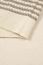 Khaki Stripe Plus Size V Neck Drop Shoulder Sweater