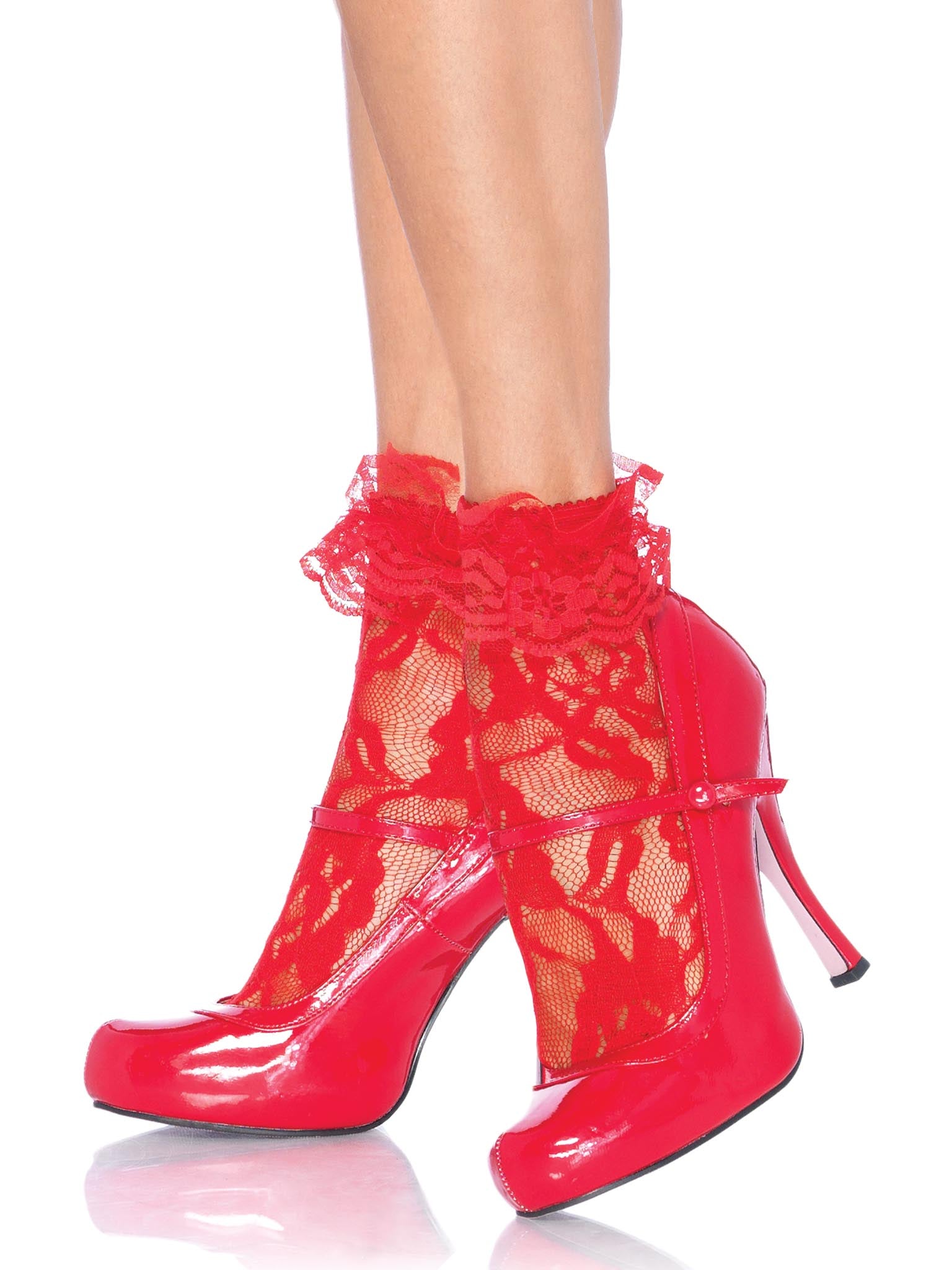 Lace Anklet W/Ruffle O/S RED O