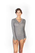 EGI Exclusive Merino Wool Blend Top V-Neck Lace Trim Long Sleeves. Proudly Made in Italy (303)
