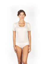 EGI Exclusive Collections Women's Merino Wool Blend Lace-Trimmed Short Sleeves T-Shirt. Proudly Made in Italy (306)