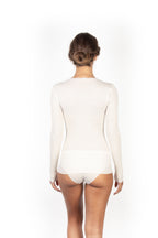 EGI Exclusive Collections Women's Merino Wool Blend Lace-Trimmed Long Sleeves T-Shirt. Proudly Made in Italy (307)
