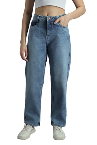 High Star Women 90S Straight High-Rise Non-Stretchable Cotton Jeans