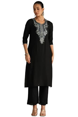 Soch Women'S Rayon Floral Regular Kurta (Cws5Ku61362_Black