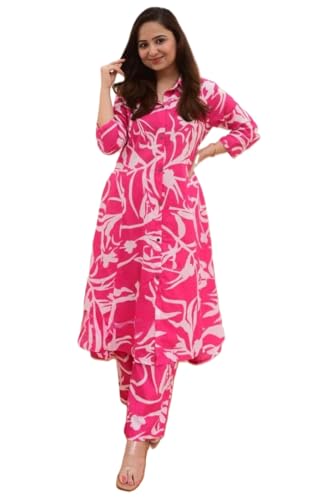 GRECIILOOKS Womens A-Line Rayon Regular Fit Co-Ord Set (Pink, XX-Large)