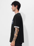 The Souled Store Varsity T-Shirt: Blue Blaze Oversized T-Shirt For Men Boys Cotton Casual Half Sleeves Baggy Loose Fit Drop Shou
