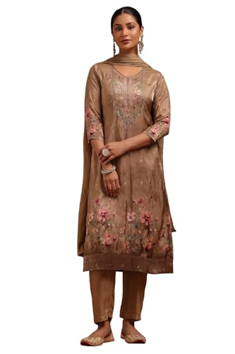 Soch Women Russian Silk Floral Print Suit Set with Faux Mirror