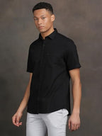 Turtle Men Black Slim Fit Solid Pure Cotton Casual Shirt