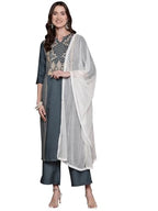 Ziyaa Art Silk Women'S Grey Chinon Kurta, Palazzo And Dupatta Set (Ziskdch4091-Xxl