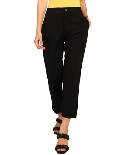 Nifty Womens Polyester Blend Straight Fit Trousers (STGHTTROSR_BLK_32_Black_32)