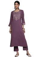 Violet Straight Kurta With Gota Lace Embellished Kurta, Round Neckline With Slit, Straight Kurta, Side Slit, Straight Hemline, G