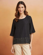 Fabindia WomenS Embellished Regular Fit Top (1038714Black_Black