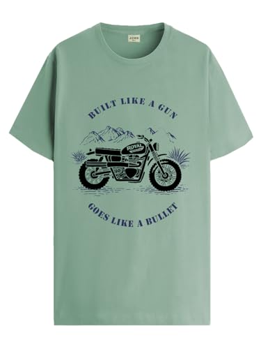 ADRO Mens Royal Bike Design Printed 100% Cotton T-Shirt - Regular Fit, Printed T-Shirts for Men (RN24-RYL-PT_Pista_S)