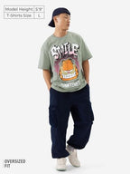 The Souled Store Official Garfield: Smile Men And Boys Short Sleeve Green Cotton Oversize Fit T-Shirt