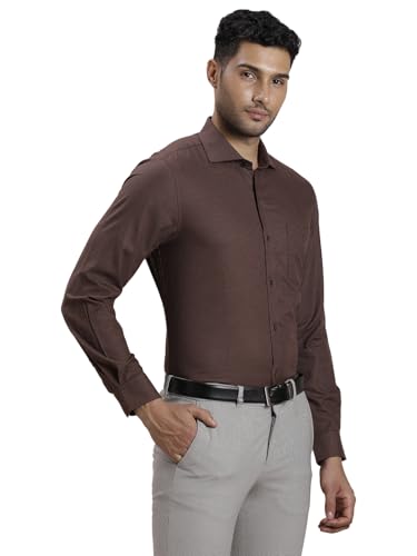 Turtle Men 100% Cotton Regular Fit Dobby Brown Formal Shirt