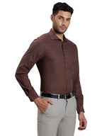 Turtle Men 100% Cotton Regular Fit Dobby Brown Formal Shirt