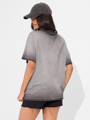 The Souled Store Killing It Women and Girls Short Sleeve Round Neck Black Graphic Printed Cotton Oversized T-Shirts