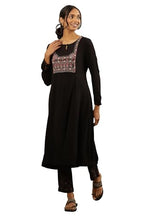 Folksong By W Women Black Festive Solid Viscose A-Line Kurta_24Maf11708-920775_S