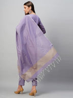 ANNI DESIGNER Womens Cotton Blend Printed Straight Kurta with Pant & Dupatta (Date-Purple_L_Purple_Large)