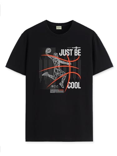 ADRO Mens Graphic Printed 100% Cotton T-Shirt - Regular Fit, Printed T-Shirts for Men (RN24-BCL-BL_Black_2XL)