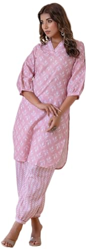 LookMark Womens Latest Printed Cotton Blend Straight Kurta and Afghani Pant Set Perfect for Casual and Office Wear (AZ-LM-P1-KS