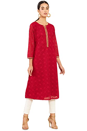 Soch Women Maroon Solid 3/4 Sleeve Kurti