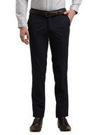 Turtle Men Narrow Fit Checkered Cotton Stretch Navy Blue Formal Trouser
