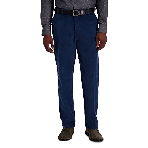 Haggar mens Stretch Corduroy Expandable Waist Classic Fit Flat Front Casual Pants, Cadet Blue, 34W x 30L US