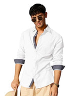 Pinkmint Casual Shirt for Men Stylish Mens Shirt Soild Regular Fit Long Sleeve Formal Wear White
