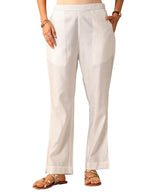 Libas Womens Solid Silk Blend Trousers For Women White