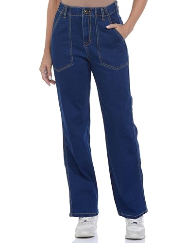 INKD Womens Straight Fit Jeans - High-Rise | Enzyme Wash (INKSS24WJN-408-High Tide-36)