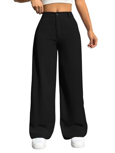 Toochki Women Straight Fit Spandex Blend Solid Trousers Black Color