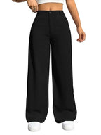 Toochki Women Straight Fit Spandex Blend Solid Trousers Black Color