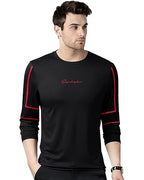 EYEBOGLER Mens Cotton Blend Round Neck Full Sleeve Printed Tshirt Black Red