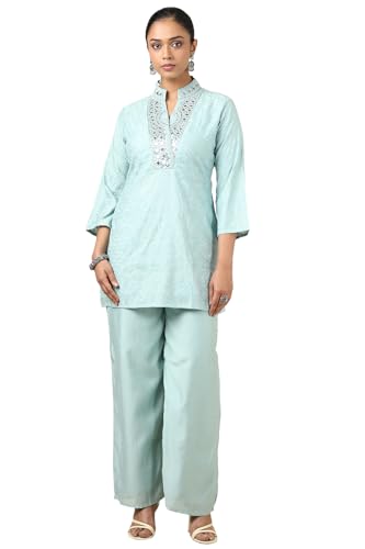 Soch Women Roman Silk Geometric Kurta Set with Mirror Work