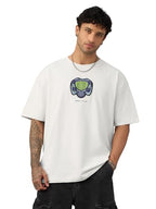 The Souled Store Oversized T-Shirt: Snake Game Men and Boys Short Sleeves Round Neck White Embroidered Applique Patch Casual Str