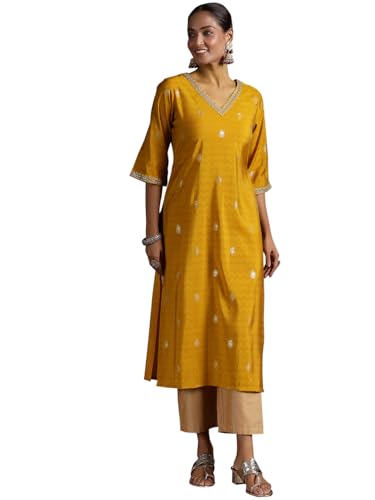 Libas WomenS Silk Printed Regular Kurtas (29282R Mustard