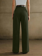 Greciilooks High Waist Cotton Trousers For Women  Flared Parachute Pants With Side Pockets | Casual Travel Cargo Pants Green