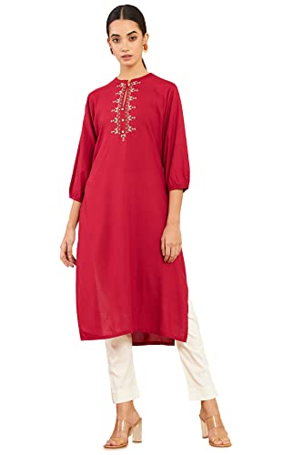 Soch Women Maroon Round Neck Kurti