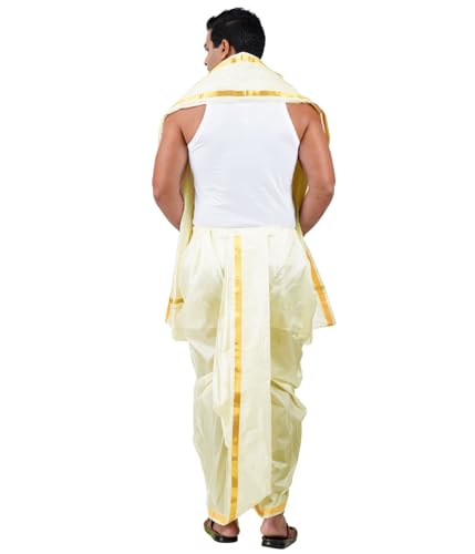 PRAKASAM COTTON Mens Silk  Panjakejam Dhoti & Towel Set with Pocket