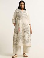 ANNI DESIGNER Womens Cotton Blend Straight Printed Kurta with Pant (Nenisha Cream_M_Cream_Medium)