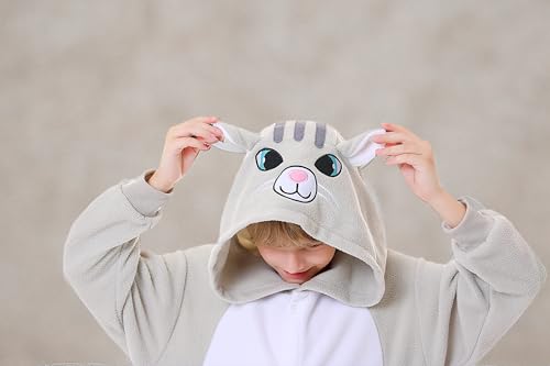 CANASOUR Cat Onesie Kids Halloween Cosplay Costume Girls One Piece Pjs Anime Unisex Hoodie Pajamas Grey For 8-10 Years Boys Part