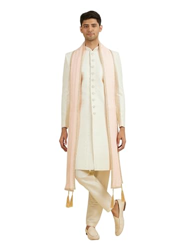 Manyavar MenS Art Silk Embroidery|Sequin Work Dupatta (Peach)
