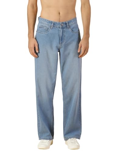 Thomas Scott Men Relaxed Fit Clean Look Light Fade Cotton Baggy Jeans (Light Blue, 30)