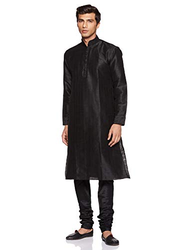 Manyavar MenS Silk Kurta Churidar (8903035256997_S952136-310-S_Black)