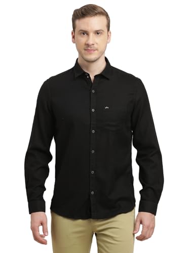 Turtle Men 100% Cotton Slim Fit Black Solid Full Sleeve Casual Shirt